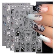 Nagelsticker 6 Blatt schwarz-weiße Blumen selbstklebend 1 St
