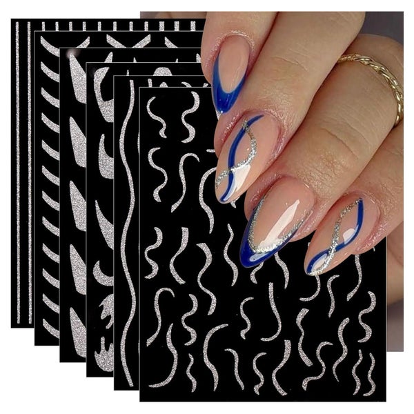 Nagelsticker selbstklebend Silberglitzer French Tip 8 Blatt 1 St