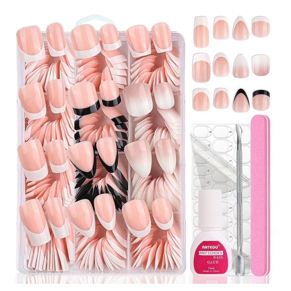 Falsche Nägel Tips Set 288 Schwarz Ballerina Kleber Weiß Ros 1 St