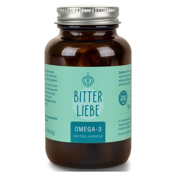 BitterLiebe - Omega 3 vegan Kapseln hochdosiert aus pflanzlichem Algenöl - hochwertigem EPA und DHA - Premium Omega-3-Fettsäuren für Veganer - leicht schluckbar 1x 90 St 1 St
