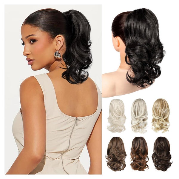 Pferdeschwanz Haarteil Locken Haarklammer 36 cm Schwarzbraun 1 St