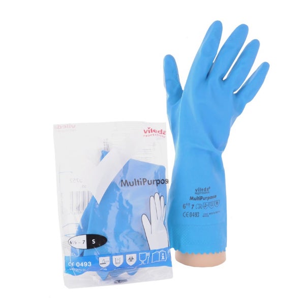 Vileda Professional Multipurpose Handschuh Der Feine, blau – Naturlatex, bis zu 40 % dicker - 1 Paar, Größe: S (7) 1 St
