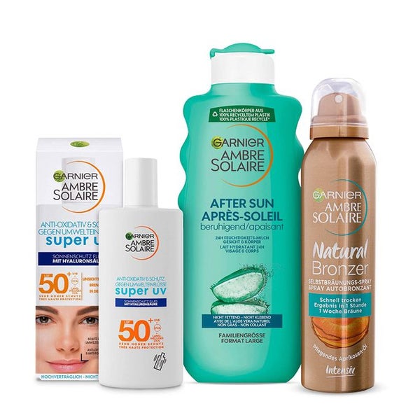 Garnier Pflegeset für gebräunte Haut, Mit Sonnencreme LSF 50+ mit Hyaluron, Selbstbräuner Spray 1 St