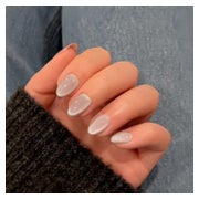 Press On Nails Soft Gel Kurz Mandel Cat Eye Oval Glas Beige 1 St