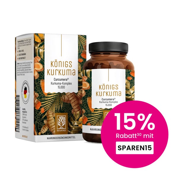 Kurkuma Komplex aus Curcuma longa, Curcuma zanthorrhiza und Curcuma zedoaria mit Piperin & Vitamin C - KÖNIGSKURKUMA - 60 vegane Kapseln - NATURTREU® 60 St