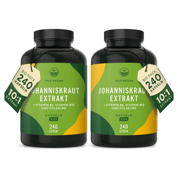 Johanniskraut Kapseln, Mit Vitamin B6, B12 & Folsäure, Vegan 480 St