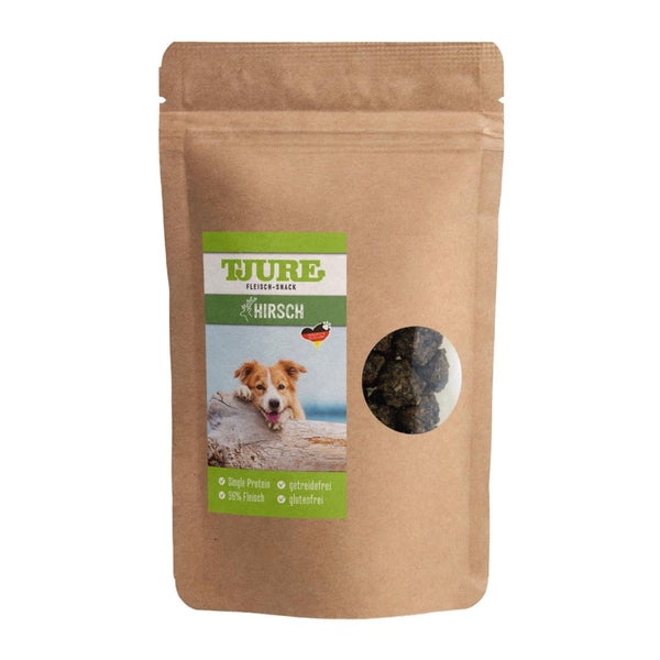 Tjure Hund - Snack Hirsch 150 g | hochwertige Proteinquelle | Getreidefrei | natürlich und rein | 150,00 g