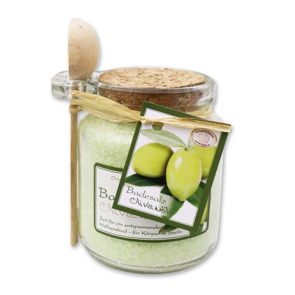 Florex Badesalz Olivenöl Glas mit Holzlöffel 300 g