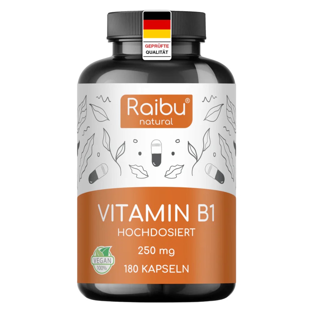Vitamin B1 Kapseln, 250 mg pro Kapsel, Hochdosiert - RAIBU 180 St