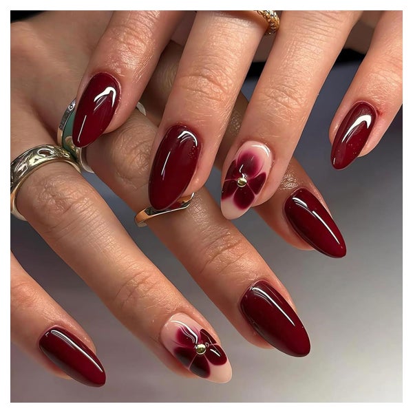 Acrylnägel Rot Blumenmuster 24 Teile Mittel Frauen DIY Set D 1 St