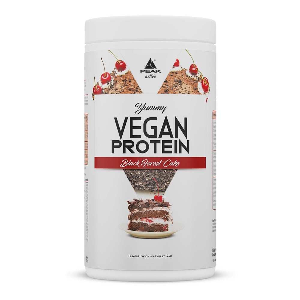 PEAK Yummy Vegan Protein - 450g - Geschmack Black Forest Cake I 15 Portionen I Proteinquellen: Kürbis, Favabohne, Erbse, Mandel, Hanf I frei von Gentechnik I glutenfrei 450 g