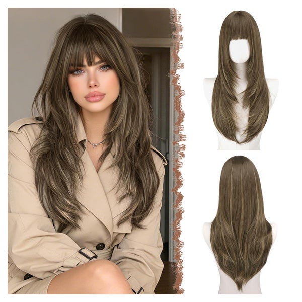 Perücke Braun Blond Pony 60cm Synthetisch Gerade Braun gemis 1 St