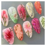 Kunstnägel 24PCS Mandel French Oval Goldfaden Pink 1 St