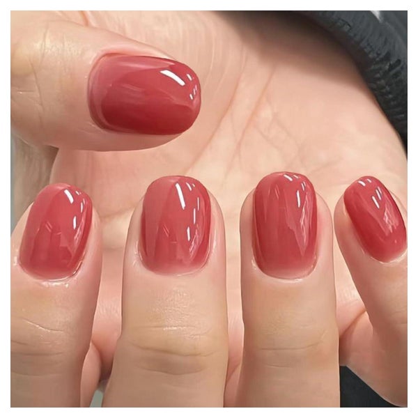 Falschnägel Presson 24Pcs Kurz Squoval Brick Red Bohnenpaste 1 St