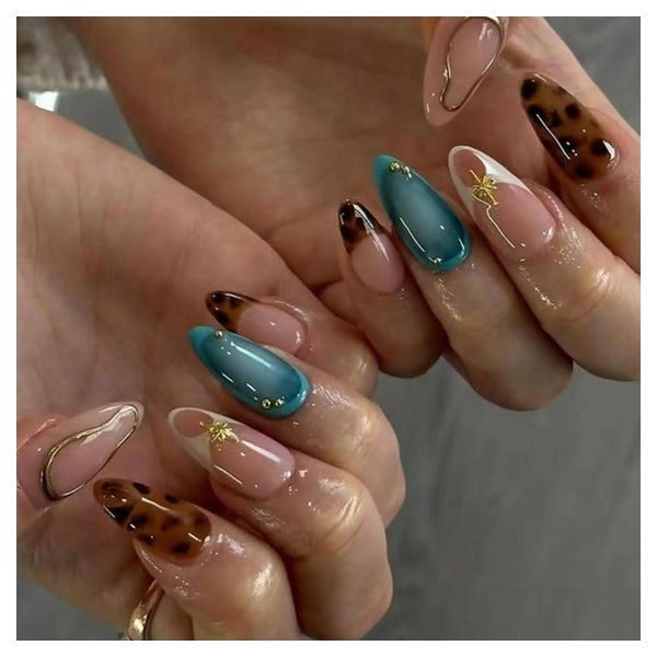 Kunstnägel 24 PressOn Kurz Mandel Leopard 3D 18white&amp; Le 1 St