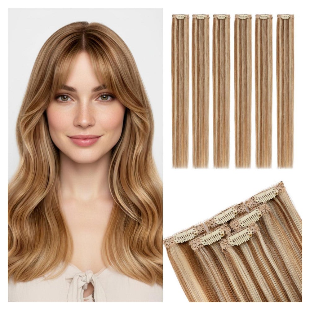 Haarverlängerung Clip in Echthaar 6er 6P613 Hellbraun Blond 1 St