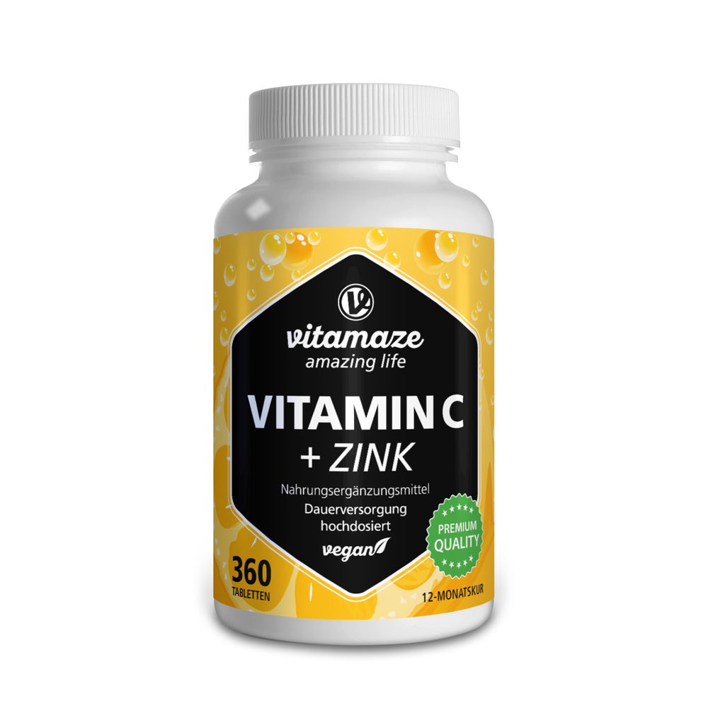 Vitamin C hochdosiert + Zink, 360 vegane Tabletten