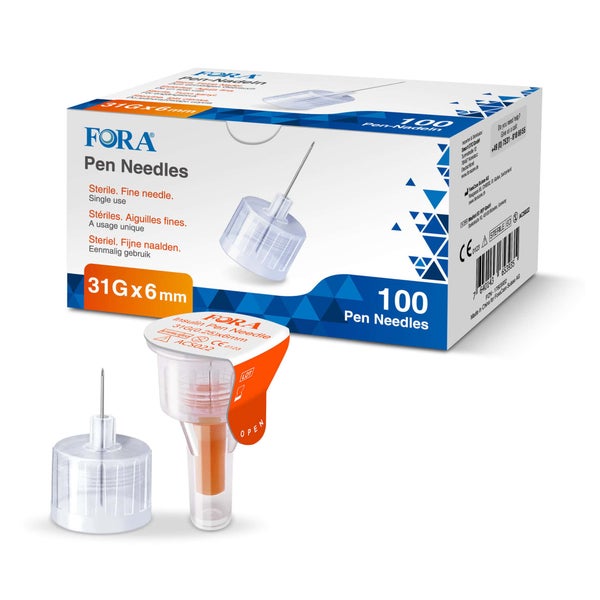 FORA Pen-Nadeln 31G 6mm  (100 Stück) - Insulin Pen Nadeln - Nadeln für Spritzen - The Tester 1 St