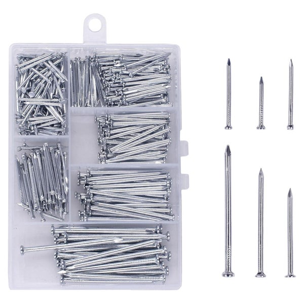 OMOTOOL Stahlnägel Sortiment Kit 386tlg, verzinkt, 6 Größen bis 2 Zoll, mit Box
