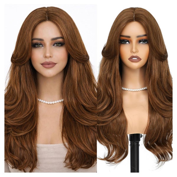 Perücke Damen lang gewellt Vorhang Pony 26 Inch Helles Kupfe 1 St