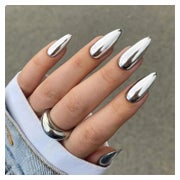 24x Lustrous Sliver Chrome Press on Nägel Mittel Almond Meta 1 St