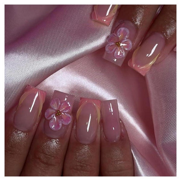 Presson Nägel Kurz Square French 3D Blumen Pink Ombre FC-C6 1 St