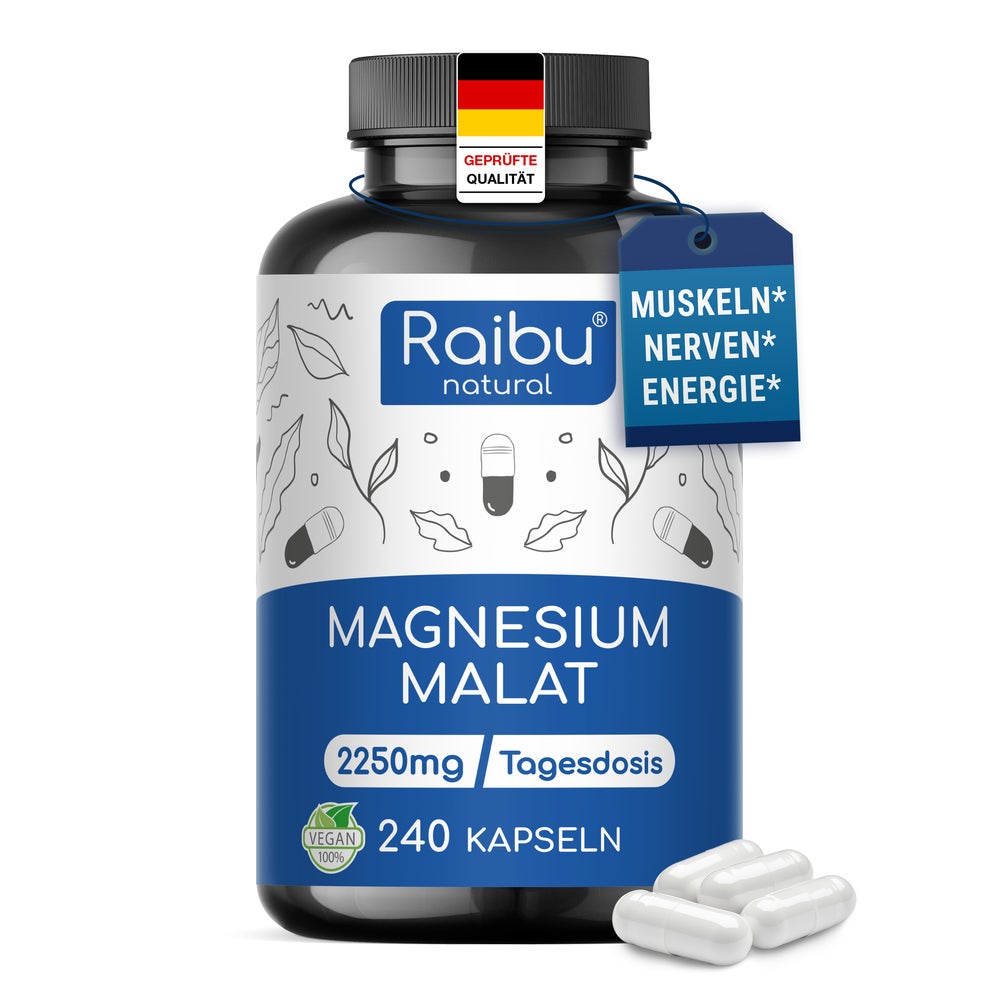 Magnesium Malat - Für Energiestoffwechsel, Müdigkeit & Muskelfunktion - RAIBU 240 St