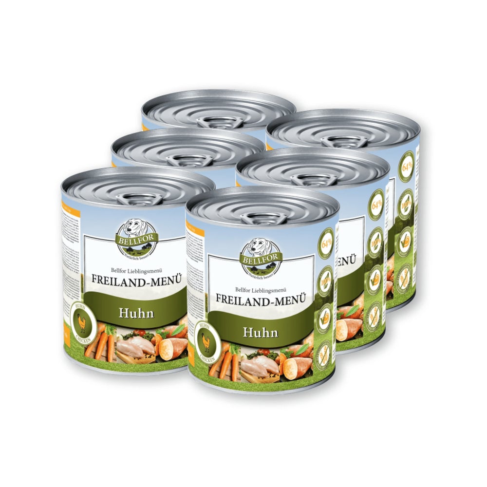 Bellfor Hundefutter Nass mit Huhn Freiland-Menü 4,800 g 6x800 g
