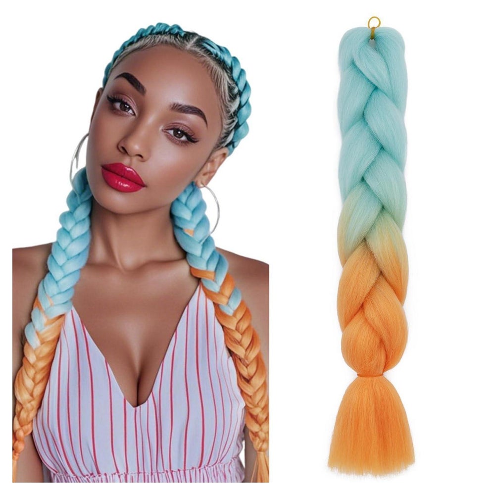 Braids Haarteil Regenbogen Zopf 60 CM (Pack of 1) Hellblau z 1 St