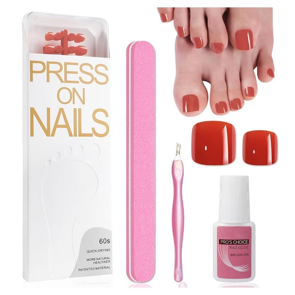 Künstliche Fußnägel 120 Stück Rot Press on Red 1 ml (1er Pac 1 St