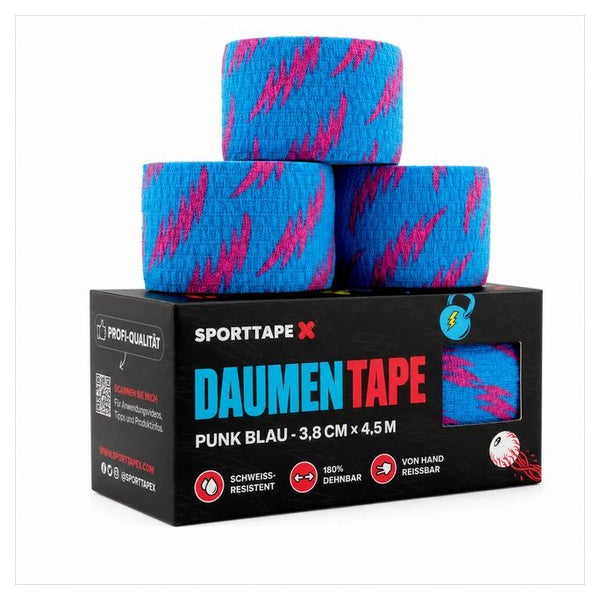 SPORTTAPEHook Grip Daumentape – 3 Rollen - 3,8 cm x 4,5 Blau 3 St