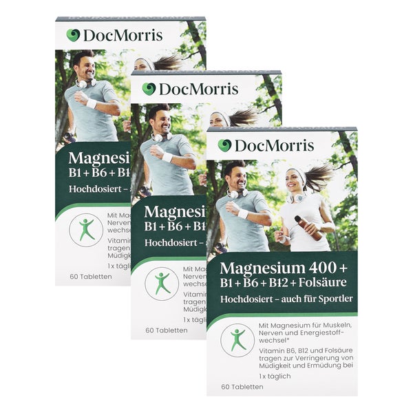 DocMorris Magnesium 400 mg Trio - Mit B-Vitaminen gegen Müdigkeit & für Muskeln, 3X60 St