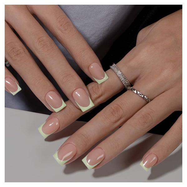 Künstliche Nägel Kurz Eckig French Tip 30 Stück Hellgrün Min 1 St