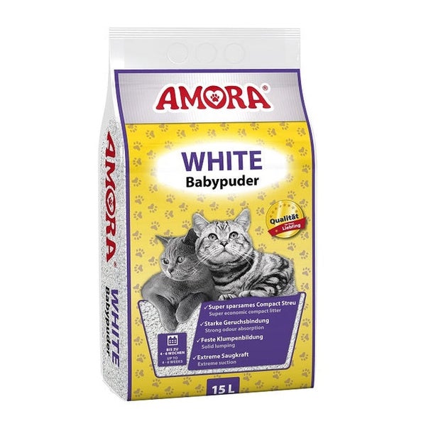 Amora White Katzenstreu m. Babypuderduft 15 l