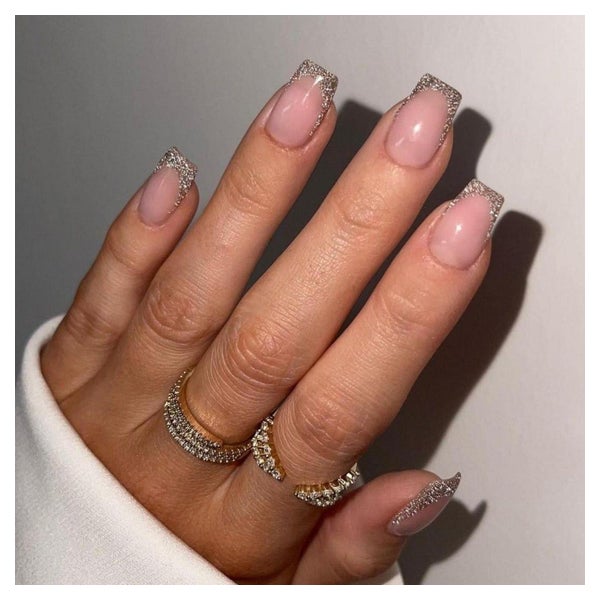 Künstliche Nägel Kurz French 24 Glitzer Gold Eckig Bling Gli 1 St