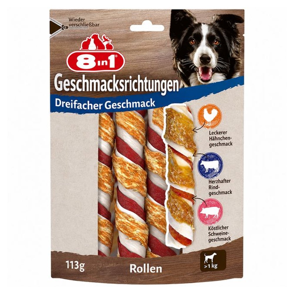 8in1 Triple Flavour Rolls Kaustangen für Hunde 3 St