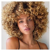 Perücke Afro Kinky Curly Kurz Pony Lockig Damen Blond braun 1 St