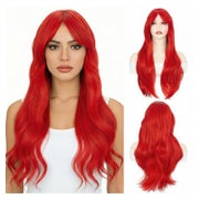 Perücke Damen Rot Pony 28 Zoll Lang Lockig 70 cm Natürliches 1 St
