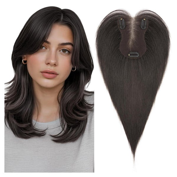 MY-LADY Echthaar Topper Damen, 19g, Naturschwarz, Clip In, Handgehäkelt, Pony