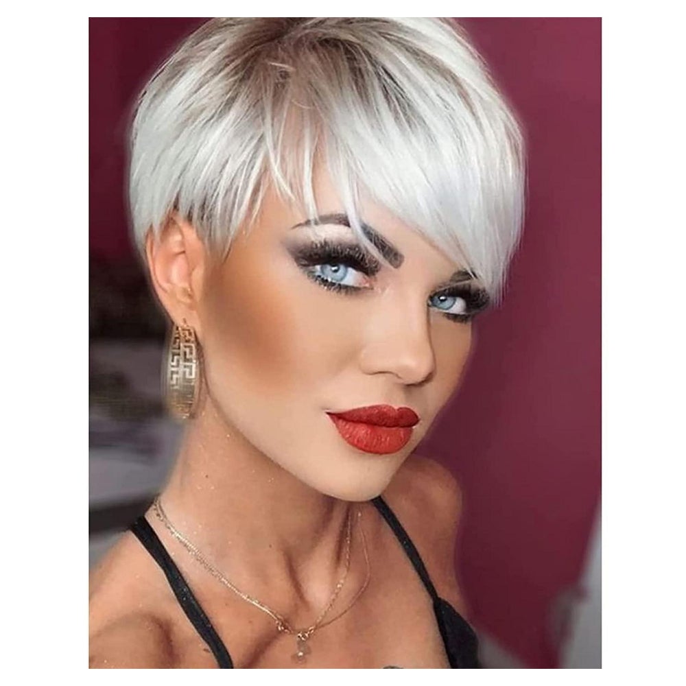 Perücke Damen Pixie Cut Pony Kunsthaar Ombre B-Ombre Platinb 1 St