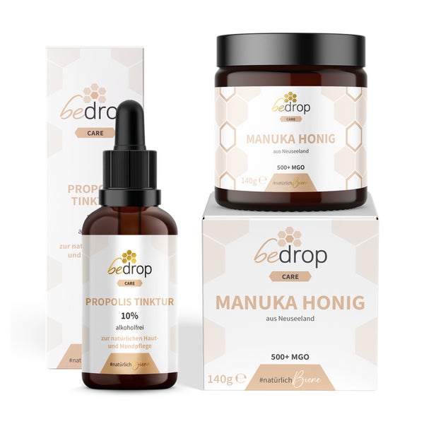 bedrop Das Kinder Set | Manuka Honig MGO 500 + Propolis Tinktur (alkoholfrei) 220 g