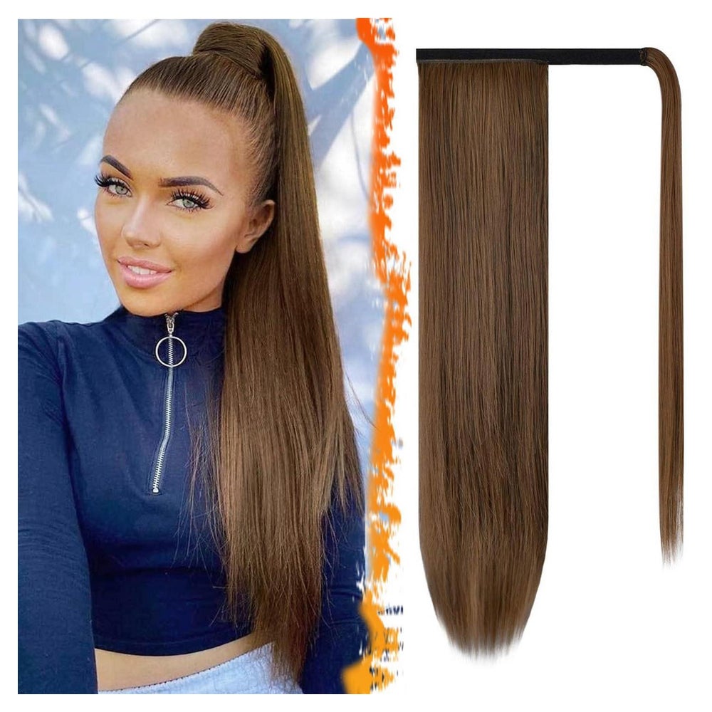 Pferdeschwanz Haarteil Clip 76cm Dunkelbraun mit Auburn Even 1 St