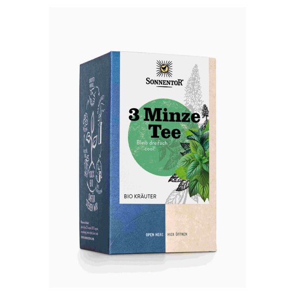 3-Minzen-Tee Bio – 18 Doppelkammerbeutel mit Pfefferminze, Krauseminze und Schokominze 21,6 g, DK-Beutel 18 St