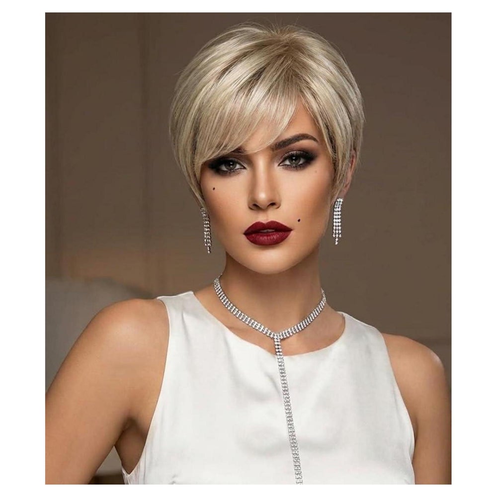 Perücken Damen Bob Pixie Schnitt Pony Synthetik Blond 1 St