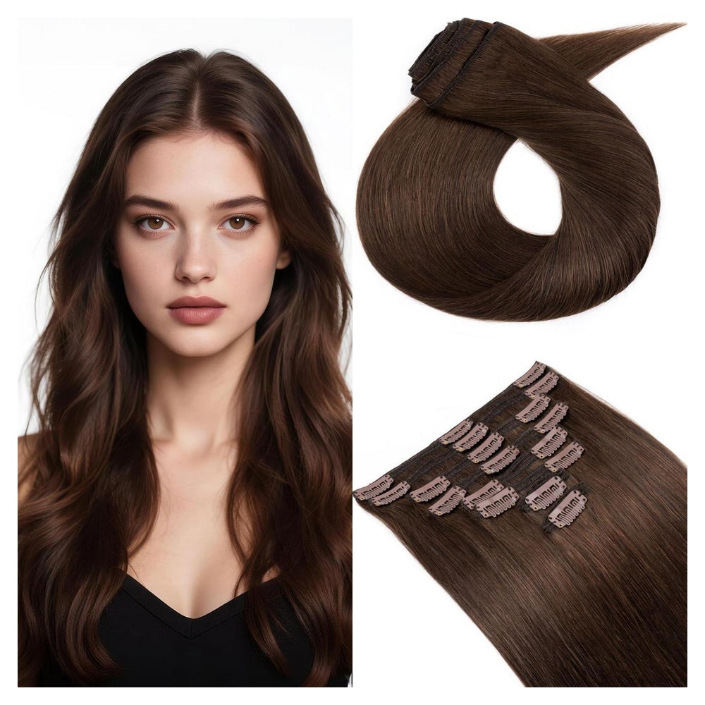 Haarverlängerung Clip In Echthaar 04 Schokoladenbraun 25cm-1 1 St