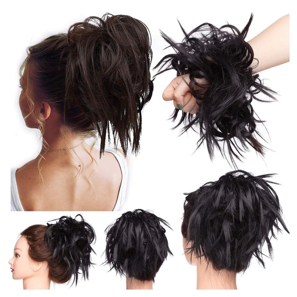 Haarteil Dutt Haargummi Struppige Haarknoten dunkelbraun 1 St