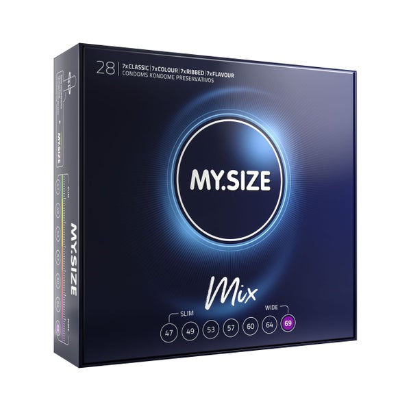 «69mm MIX» Kondome: 28er Pack, glatt, gerippt, aromatisiert (28 Kondome) 28 St