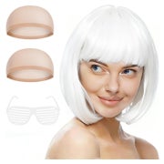 Aomig Kurze Bob Perücke mit Pony, Neon-Farbe, Cosplay Wig für Party & Karneval
