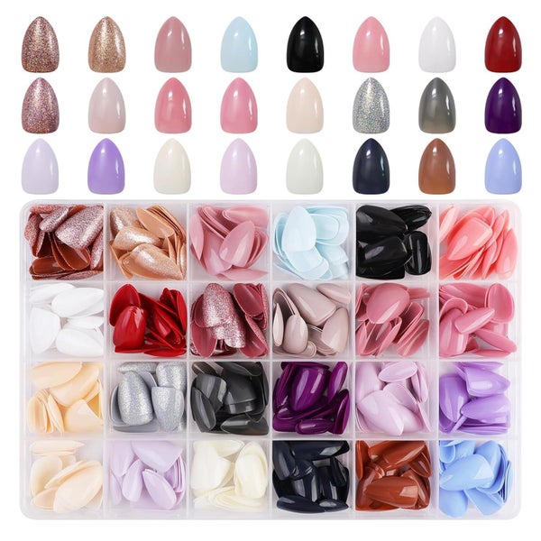 JUSTOTRY 576 Pcs Mandel Nägel Glitzer Kunstnägel Set Oval Fa 1 St