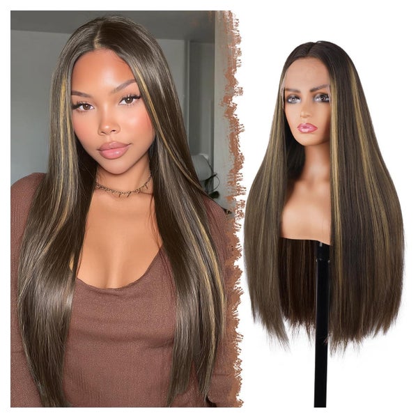 Perücke Lace Front Spitzenfront Damen Synthetik 75 cm Braun 1 St